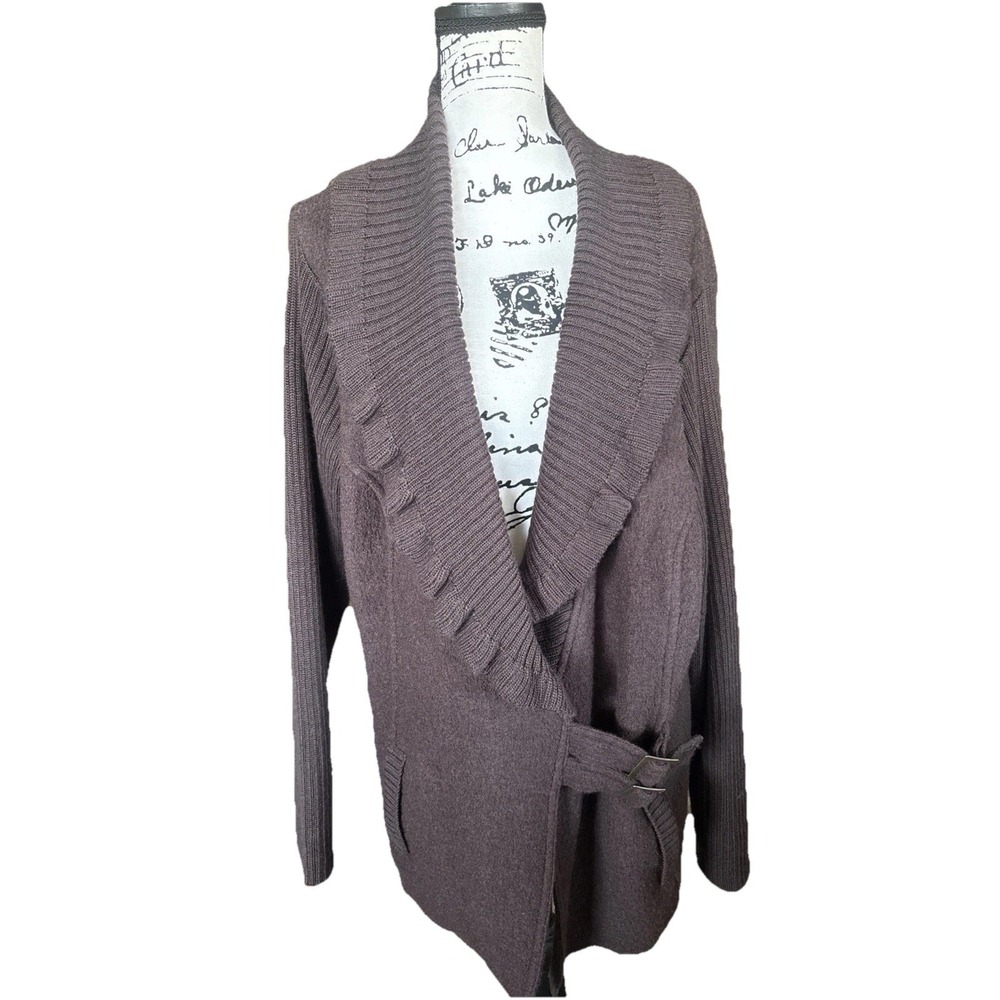Women's 3X Brown Wool Cardigan Sweater W/buckles‎ Marisa Christina